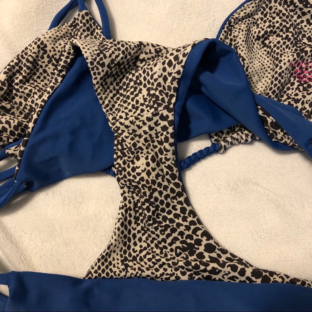acacia swimwear Royal Blue Triangle Bikini with Leopard Lining - Picture 6 of 6